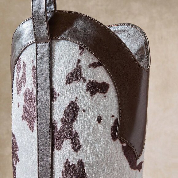 Multicolor Casual Women's Block Heel Snip Toe Cow Print Tall Western Boots - Picture 6 of 7